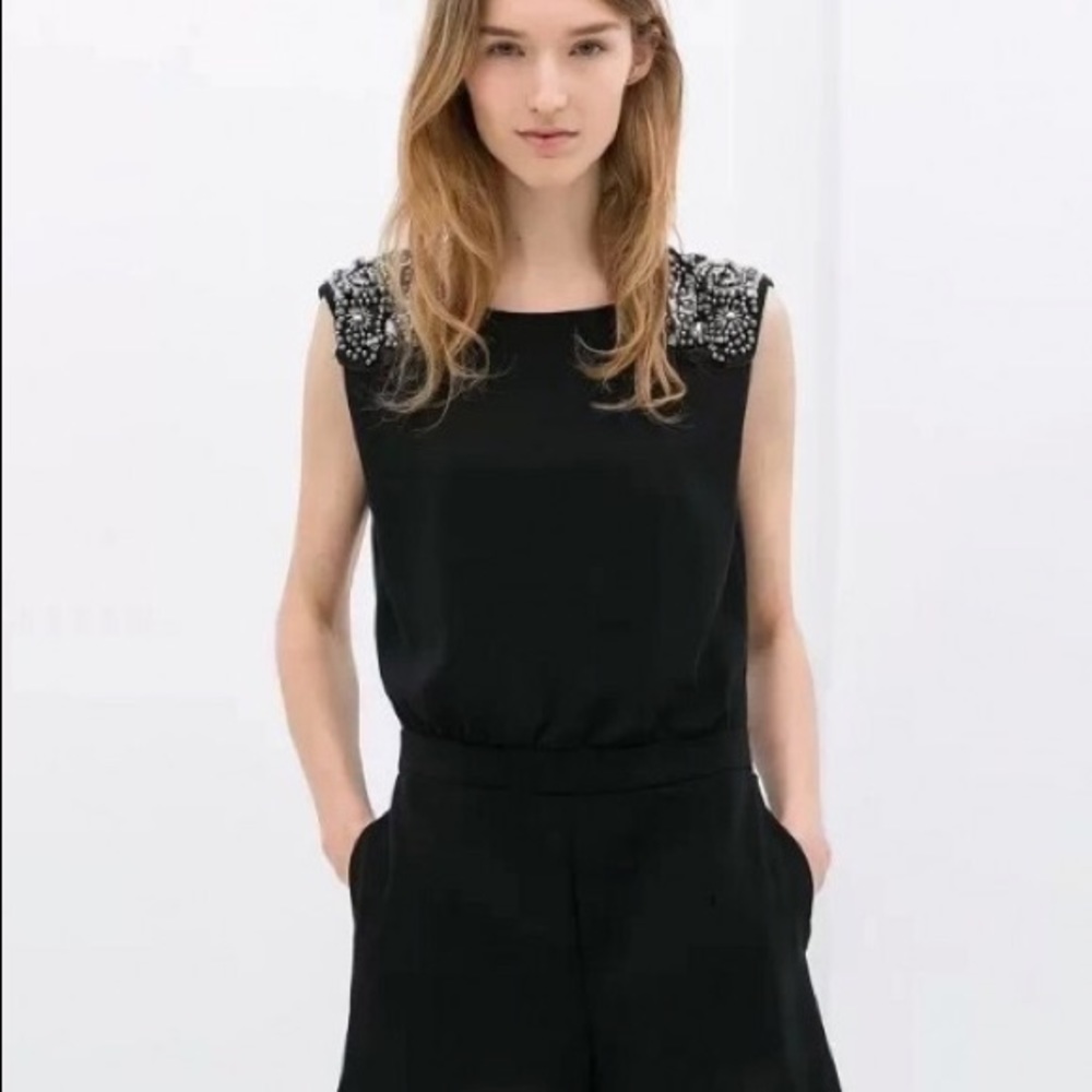 Zara beaded shoulder jumpsuit
